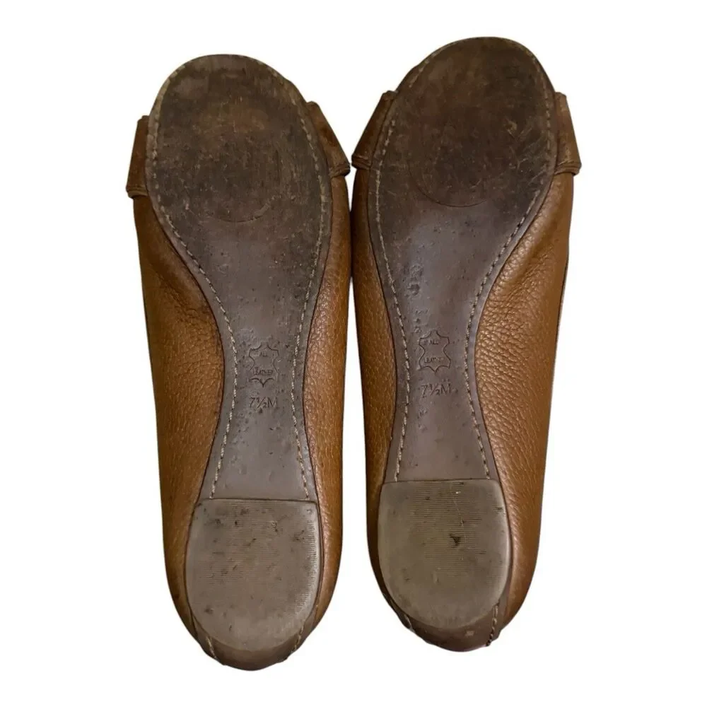 Tori Burch Brown Pebble Leather Cline Peep-Toe Flats Women's Size 7.5 $225